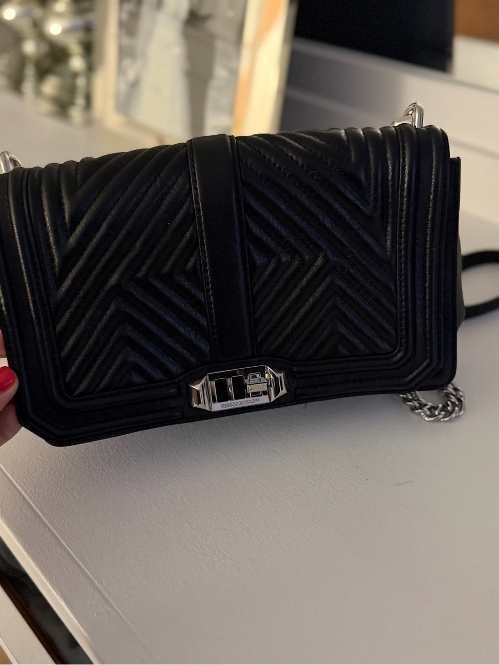Rebecca Minkoff Black Quilted Leather Shoulder Bag with Silver Hardware